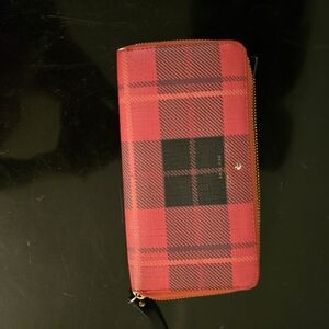 kate spade Black and Red Zip-Around Wallet with Gold Hardware